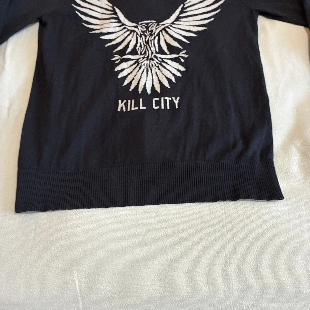 Kill City Women's Cardigan Small Black V-neck Button-up Dark Academia Graphic Lg - Picture 14 of 14